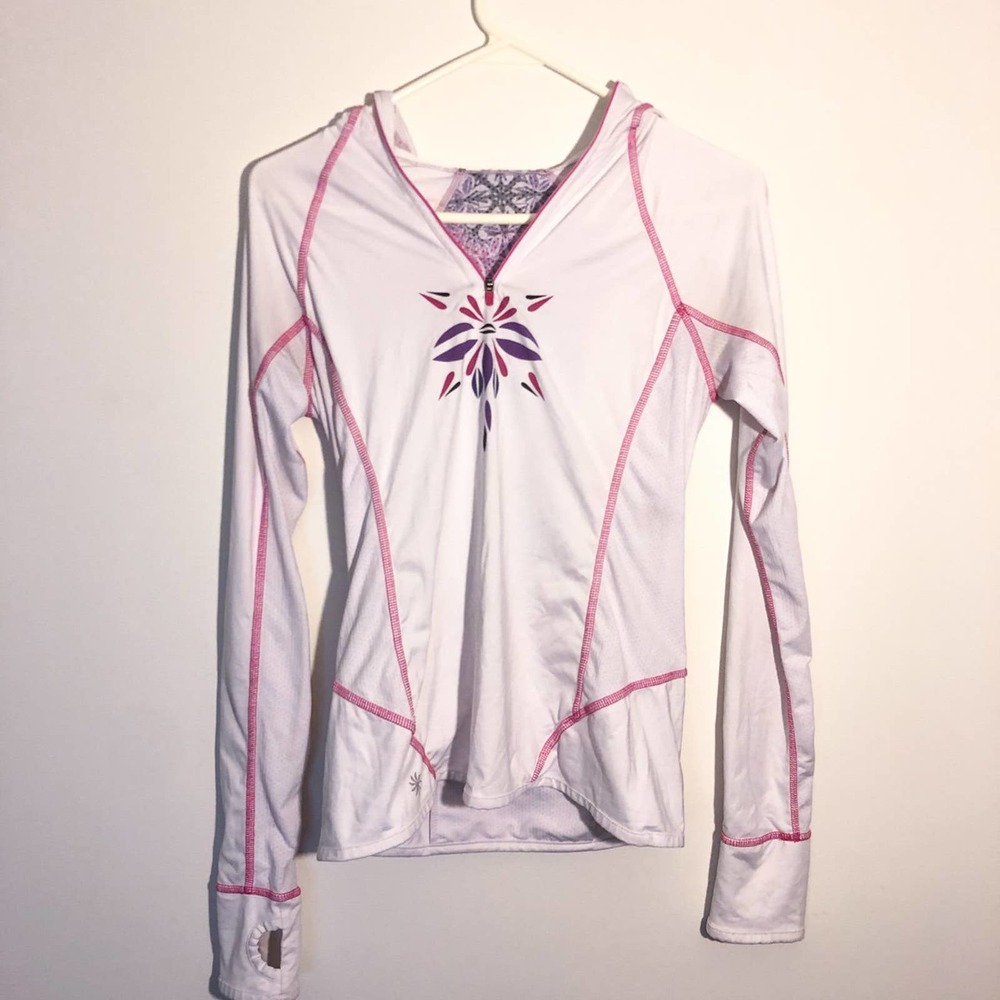ATHLETA WORKOUT JACKET WHITE PINK PURPLE DRIFIT XS